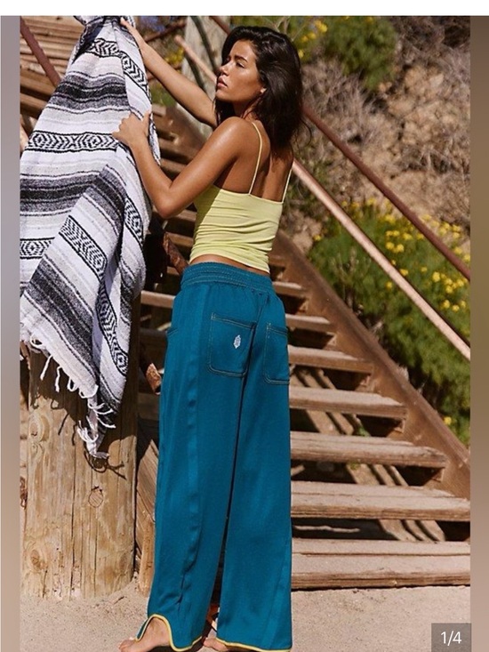 free people movement Pants - FP Movement by Free People Teal Wide-Leg Pull-On Pants with Contrast Hem